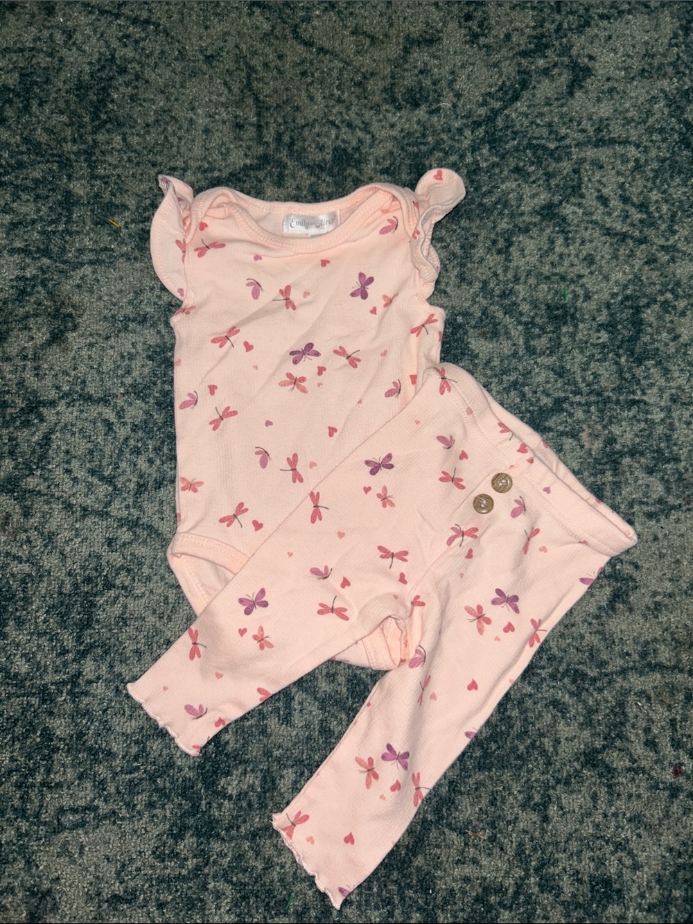 Pink Dragonfly & Heart Ribbed Kids Matching Set